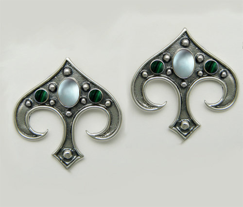 Sterling Silver Gothic Inspired Drop Dangle Earrings With Blue Topaz And Malachite